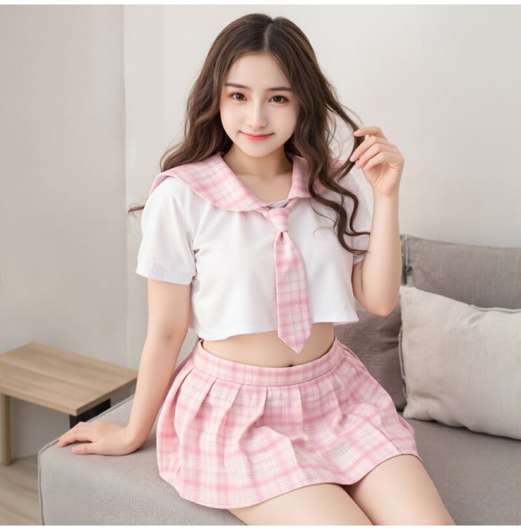 FEE ET MOI - Japanese Plaid Innocent Schoolgirl Outfit (Plus Size - White Pink)